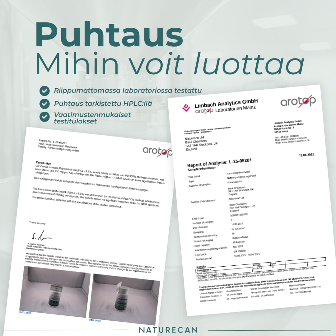 Resveratroli puhtaus ja laatu