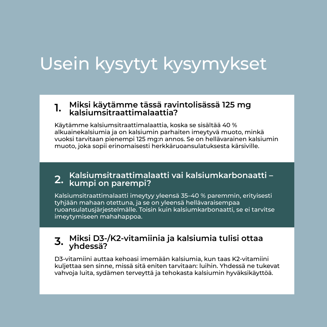 usein kysytyt kymymykset Kalsiumsitraattimalaatti