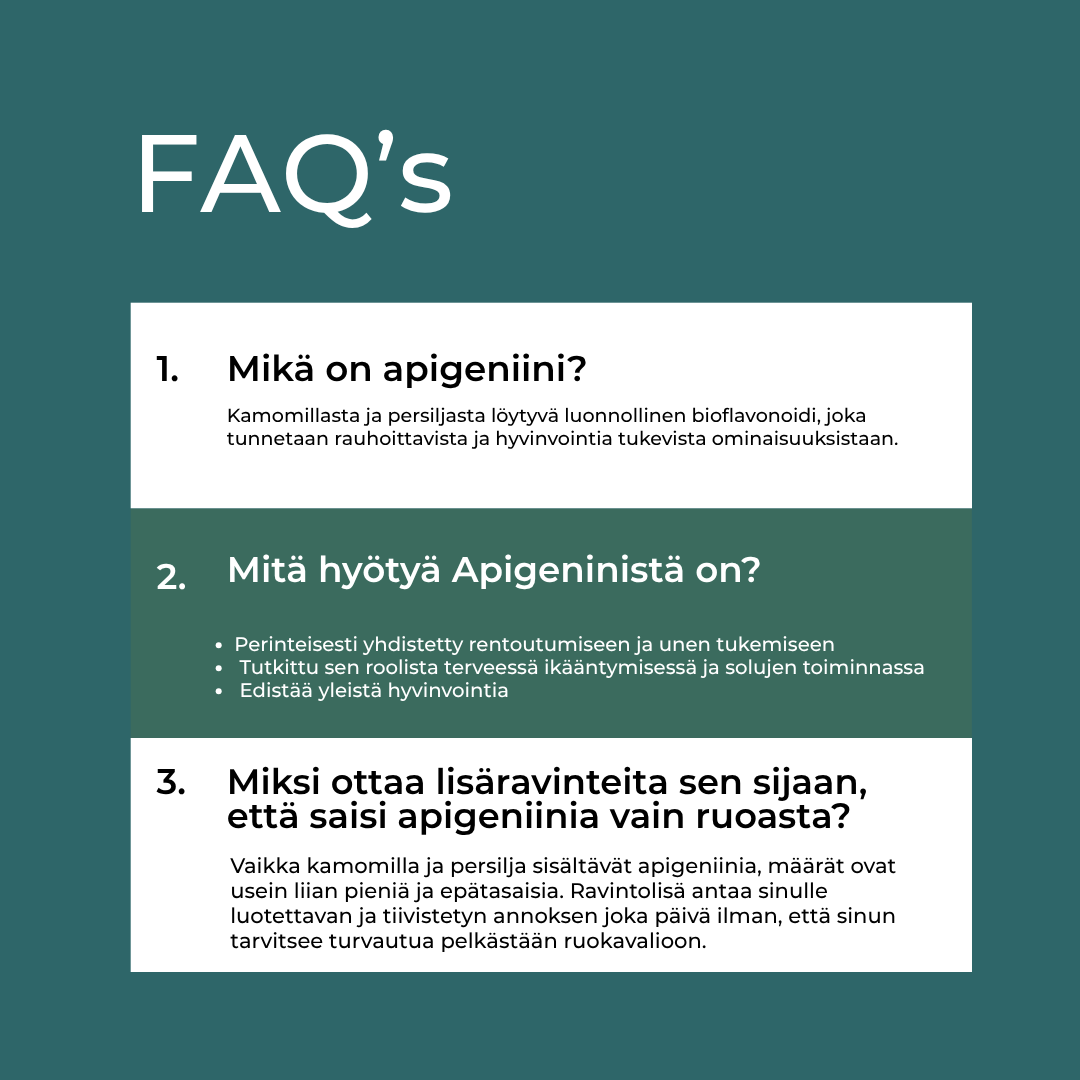 Usein kysytyt kysymykset Apigeniini lisaravinteestä