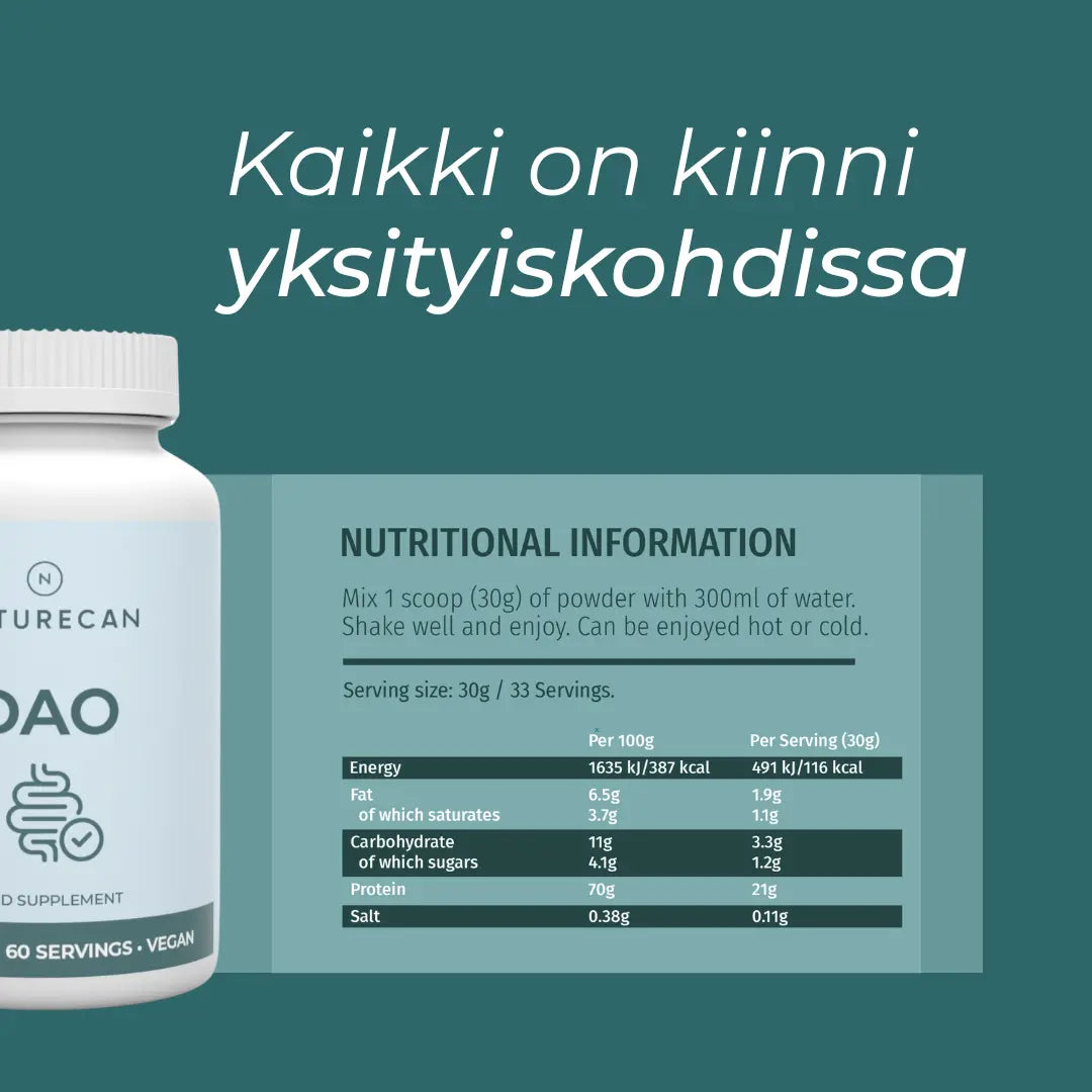 DAO Entsyymi ravintotiedot