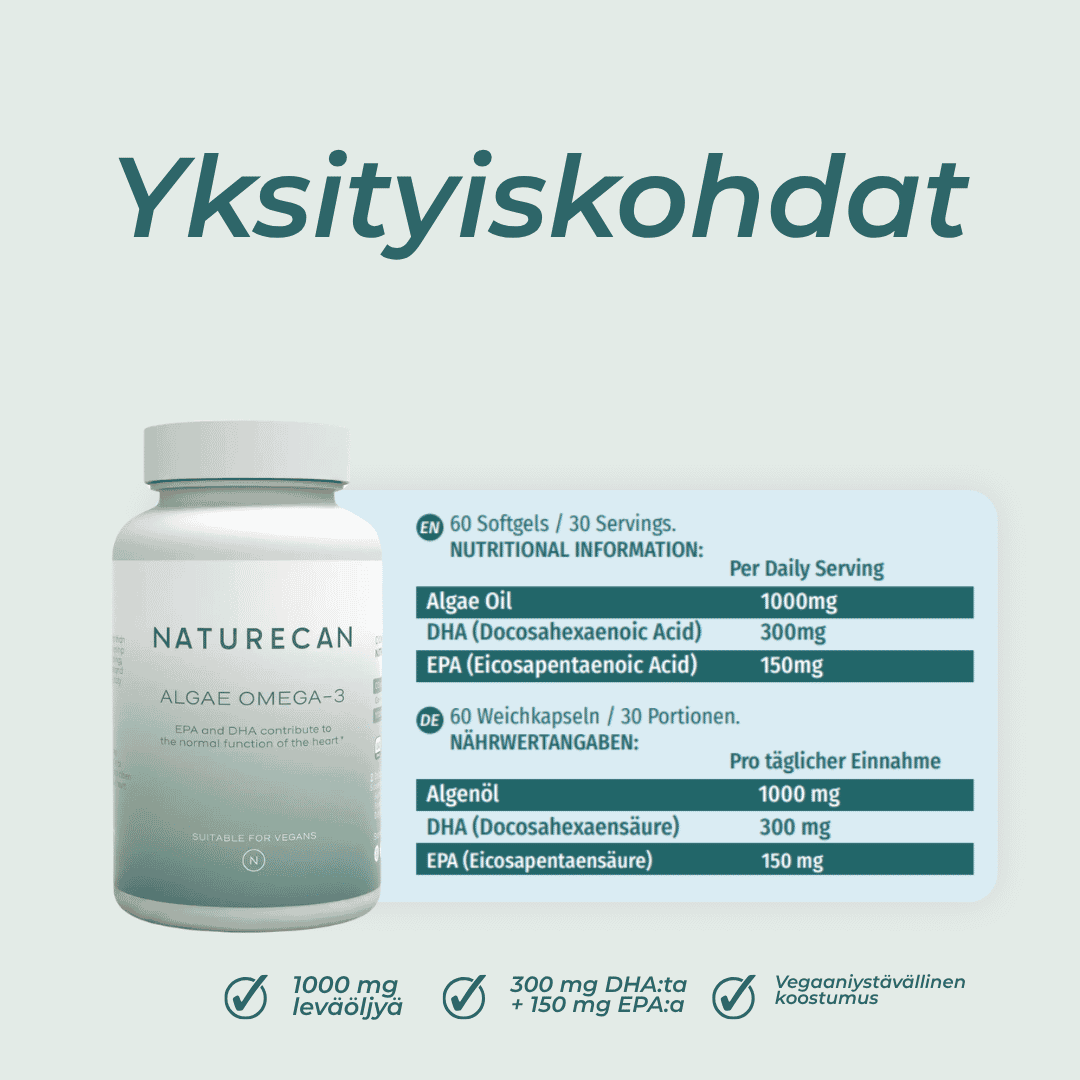 Vegaaniset Omega-3 Kapselit yksityiskohdat