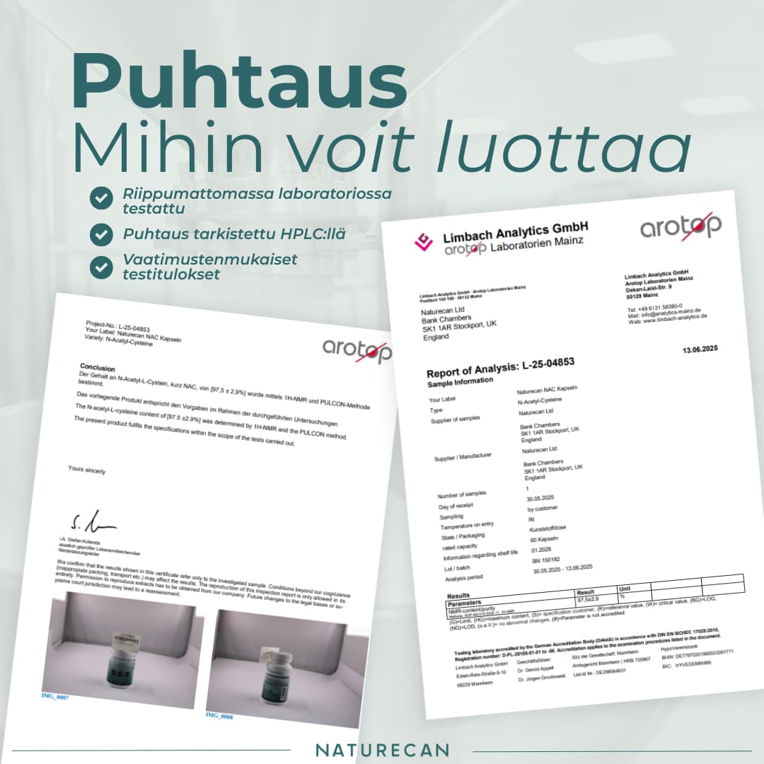 NAC Lisäravinne puhtaus ja laatu