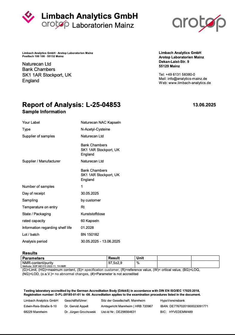 NAC Analyysitodistus
