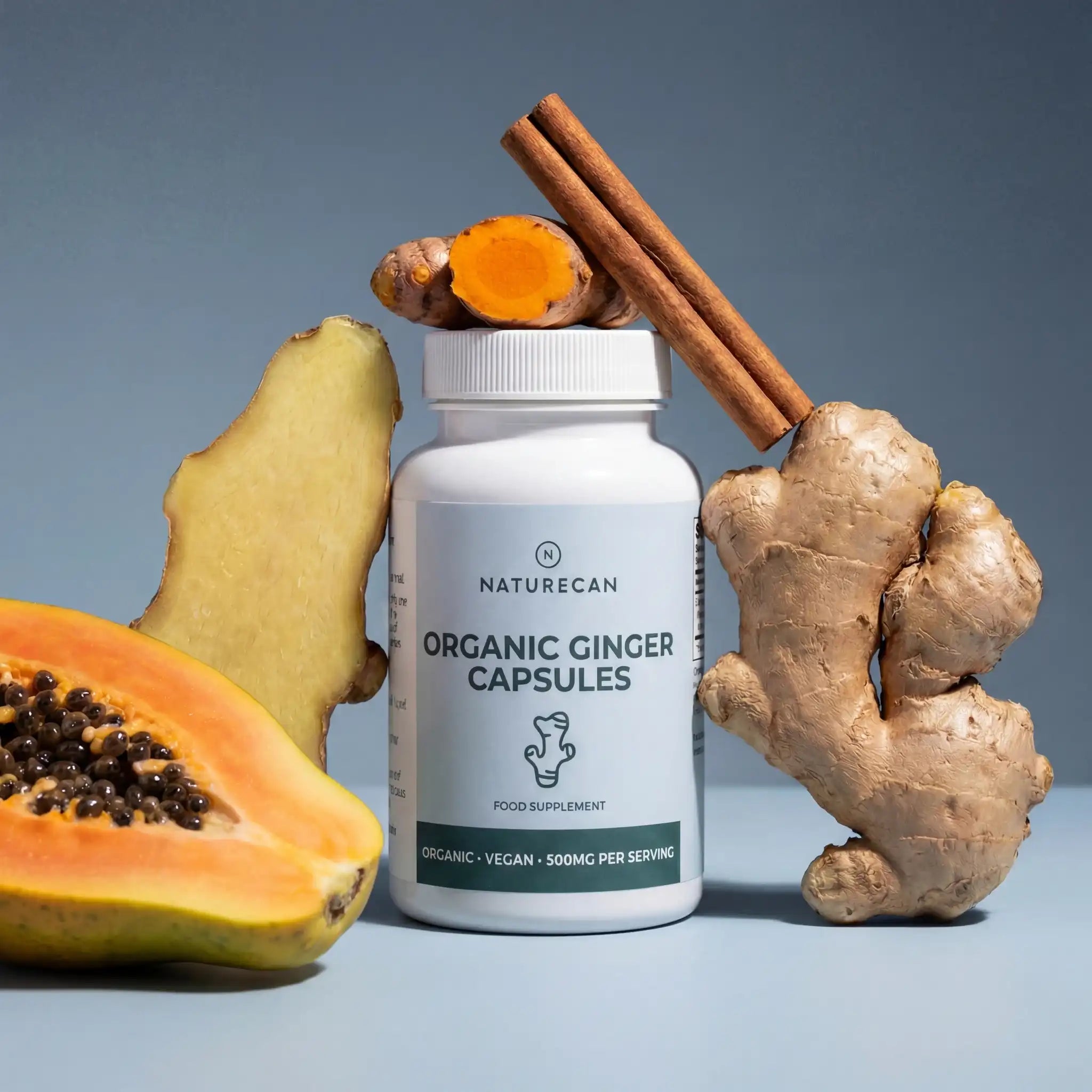 inkivääri kapselit kanelilla ja mangolla