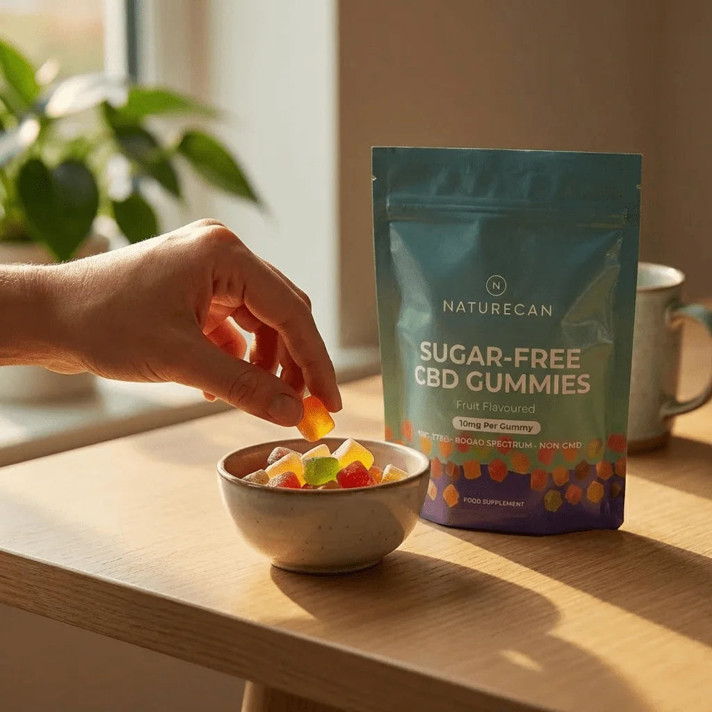 Sokerittomat CBD-Karkit kulhossa