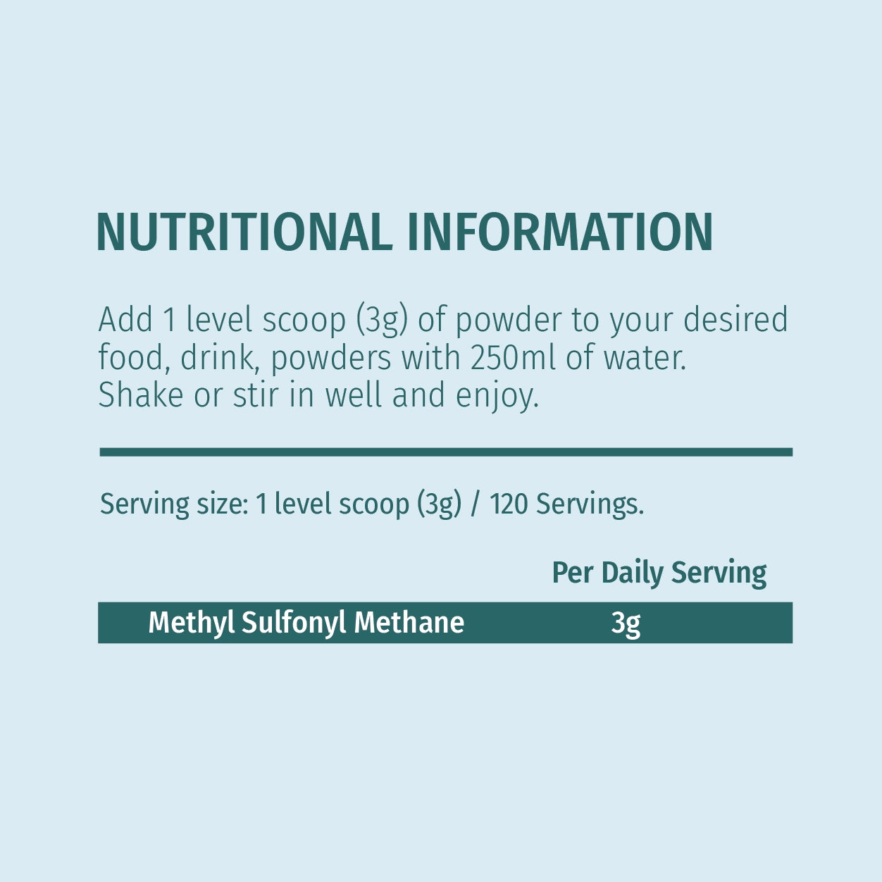 nutritional information MSM
